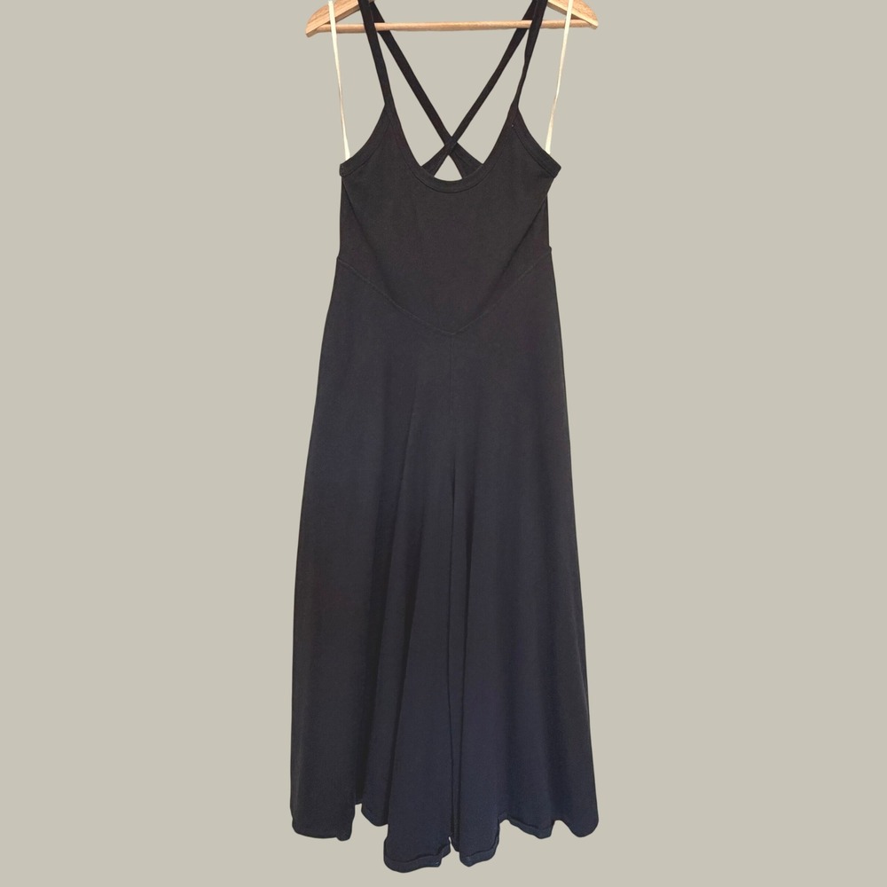 Free People Beach Black Wide Leg Cross Back Jumpsuit XS OB1921098 Cotton Pockets